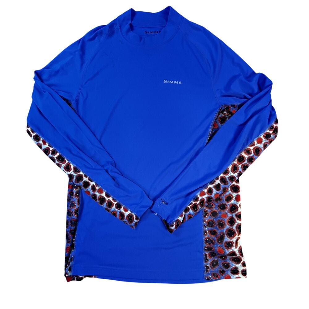 Simms SolarFlex Shirt Mens Small Blue camo UPF 50 Long Sleeve Fishing Trout